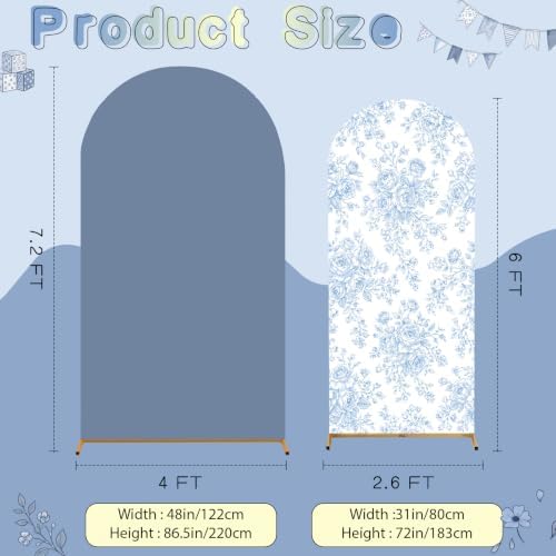 2 Pcs Blue Floral Arch Covers Backdrop 7.2ft 6ft Stretchy Fabric Covers for Ripples Wedding Bridal Shower Baby, alternate