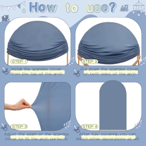 2 Pcs Blue Floral Arch Covers Backdrop 7.2ft 6ft Stretchy Fabric Covers for Ripples Wedding Bridal Shower Baby, alternate