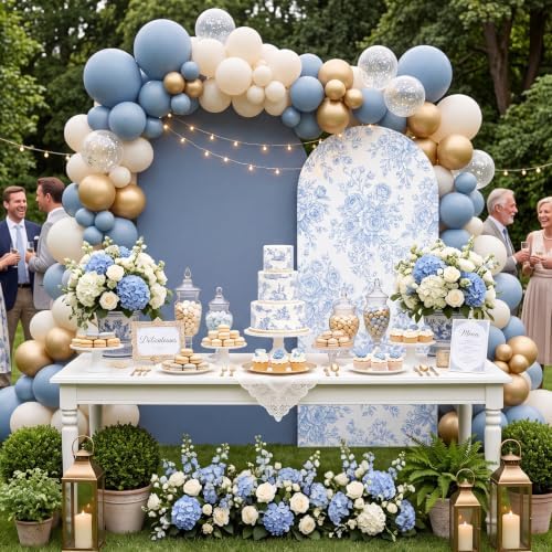 2 Pcs Blue Floral Arch Covers Backdrop 7.2ft 6ft Stretchy Fabric Covers for Ripples Wedding Bridal Shower Baby, alternate