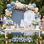 2 Pcs Blue Floral Arch Covers Backdrop 7.2ft 6ft Stretchy Fabric Covers for Ripples Wedding Bridal Shower Baby, alternate
