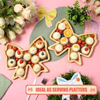 2 Pcs Bow Charcuterie Boards Bowtie Pine Wood Serving Tray Platters in 11.69x10.24 Inch in Natural, alternate view 2