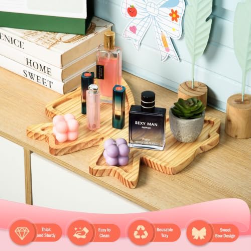 2 Pcs Bow Charcuterie Boards Bowtie Pine Wood Serving Tray Platters in 11.69x10.24 Inch in Natural, alternate view 4