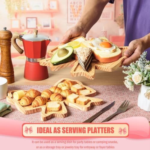 2 Pcs Bow Charcuterie Boards Bowtie Pine Wood Serving Tray Platters in 11.69x10.24 Inch in Natural, alternate view 5