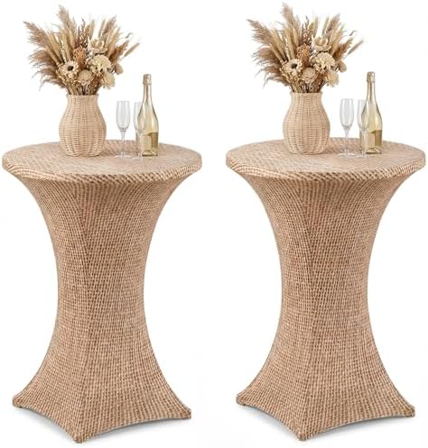 2 Pcs Burlap Fitted Stretch Cocktail Table Cover