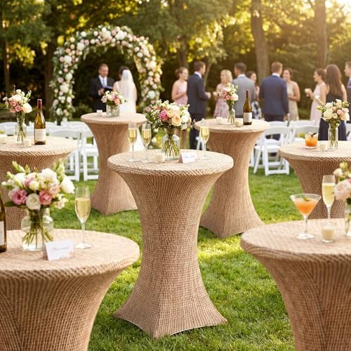 2 Pcs Burlap Fitted Stretch Cocktail Table Cover, alternate view 2