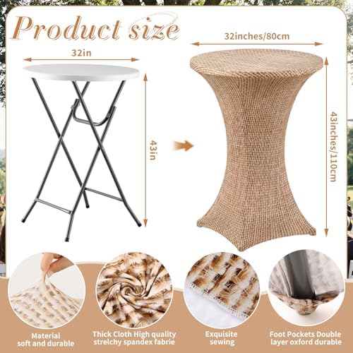 2 Pcs Burlap Fitted Stretch Cocktail Table Cover, alternate view 3
