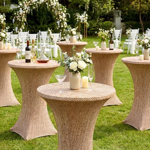 2 Pcs Burlap Fitted Stretch Cocktail Table Cover, alternate view 5