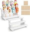 2 Pcs Cake Pop Stand with 50 Pcs 2 mm Lollipop Sticks 3 Tier 12 Holes White Wooden Rectangle Candy Display