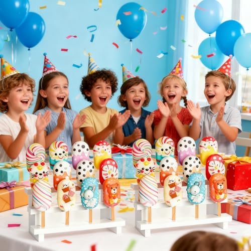 2 Pcs Cake Pop Stand with 50 Pcs 2 mm Lollipop Sticks 3 Tier 12 Holes White Wooden Rectangle Candy Display, alternate view 5