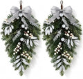 2 PCS Christmas Cedar Pine Teardrop Swag Wreath for Front Door Decorations