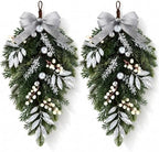 2 PCS Christmas Cedar Pine Teardrop Swag Wreath for Front Door Decorations