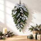 2 PCS Christmas Cedar Pine Teardrop Swag Wreath for Front Door Decorations, alternate view 2