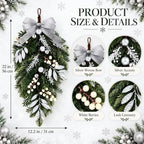 2 PCS Christmas Cedar Pine Teardrop Swag Wreath for Front Door Decorations, alternate view 3