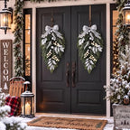 2 PCS Christmas Cedar Pine Teardrop Swag Wreath for Front Door Decorations, alternate view 4