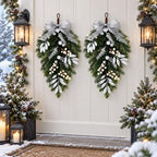 2 PCS Christmas Cedar Pine Teardrop Swag Wreath for Front Door Decorations, alternate view 5
