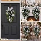 2 PCS Christmas Cedar Pine Teardrop Swag Wreath for Front Door Decorations, alternate view 6