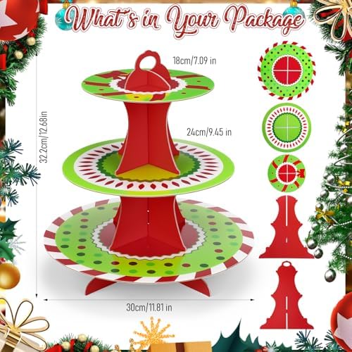 2 Pcs Christmas Cupcake Stand 3 Tier in Green, alternate view 3