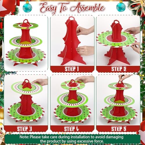 2 Pcs Christmas Cupcake Stand 3 Tier in Green, alternate view 5