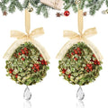 2 PCS Christmas Mistletoe Decoration Artificial Mistletoe Hanging Crystal Ornament Kissing Ball with Berry Bow