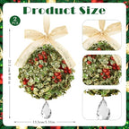 2 PCS Christmas Mistletoe Decoration Artificial Mistletoe Hanging Crystal Ornament Kissing Ball with Berry Bow, alternate