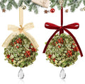 2 PCS Christmas Mistletoe Decoration Artificial Mistletoe Hanging Crystal Ornament Kissing Ball with Berry Bow