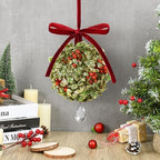 2 PCS Christmas Mistletoe Decoration Artificial Mistletoe Hanging Crystal Ornament Kissing Ball with Berry Bow, alternate