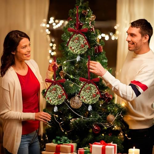2 PCS Christmas Mistletoe Decoration Artificial Mistletoe Hanging Crystal Ornament Kissing Ball with Berry Bow, alternate