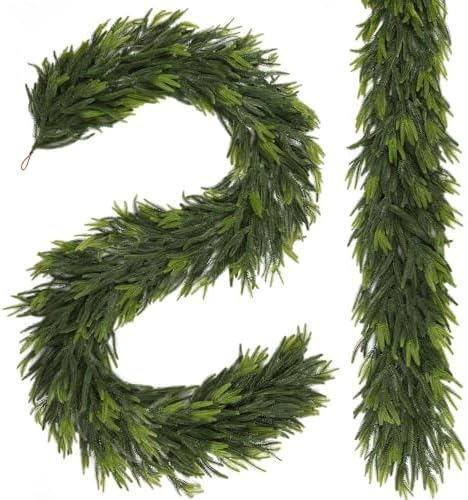 2 PCS Christmas Norfolk Pine Garland, Real Touch Pine Garlands Faux Greenery Garland Winter Christmas Garland