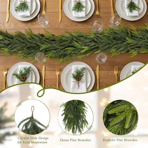 2 PCS Christmas Norfolk Pine Garland, Real Touch Pine Garlands Faux Greenery Garland Winter Christmas Garland, alternate view