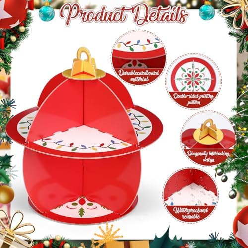 2 Pcs Christmas Red Cupcake Stand 2 Tier in Red, alternate view 4