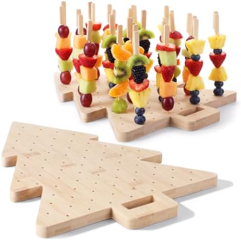 2 Pcs Christmas Tree Skewer Holder with 100 Pcs 5.9" Cocktail Pick, 98 Holes Xmas Fruit Kabobs Appetizer Food