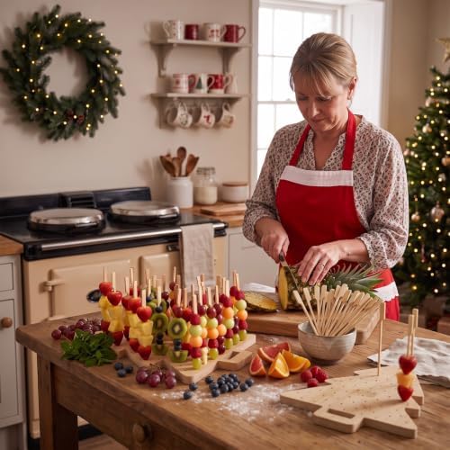 2 Pcs Christmas Tree Skewer Holder with 100 Pcs 5.9" Cocktail Pick, 98 Holes Xmas Fruit Kabobs Appetizer Food, alternate view