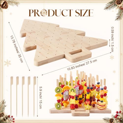 2 Pcs Christmas Tree Skewer Holder with 100 Pcs 5.9" Cocktail Pick, 98 Holes Xmas Fruit Kabobs Appetizer Food, alternate view