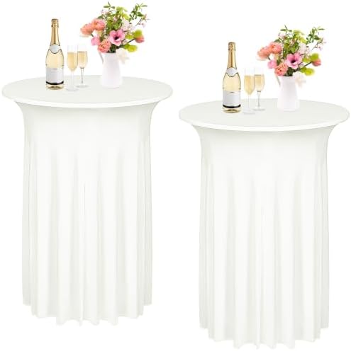 2 Pcs Cocktail Table Skirt 32 x 43 Spandex Table Cover, Ivory in Ivory