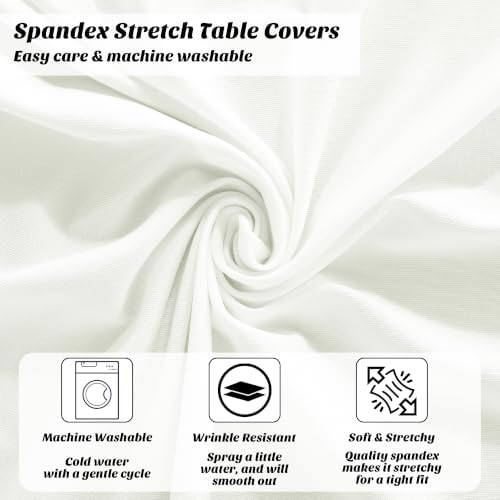 2 Pcs Cocktail Table Skirt 32 x 43 Spandex Table Cover, Ivory in Ivory, alternate view 5