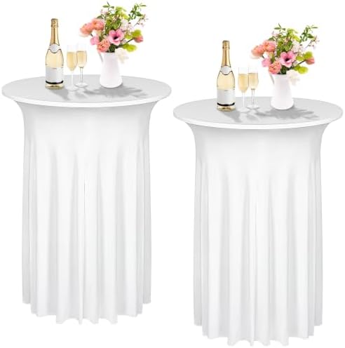 2 Pcs Cocktail Table Skirt 32 x 43 Spandex Table Cover, White in White