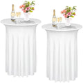 2 Pcs Cocktail Table Skirt 32 x 43 Spandex Table Cover, White in White