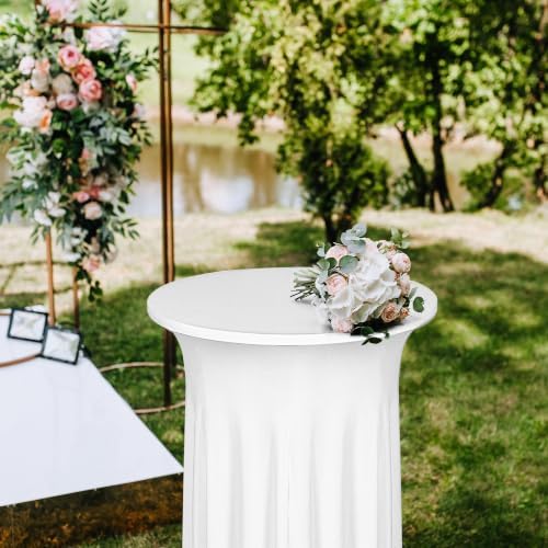 2 Pcs Cocktail Table Skirt 32 x 43 Spandex Table Cover, White in White, alternate view 2