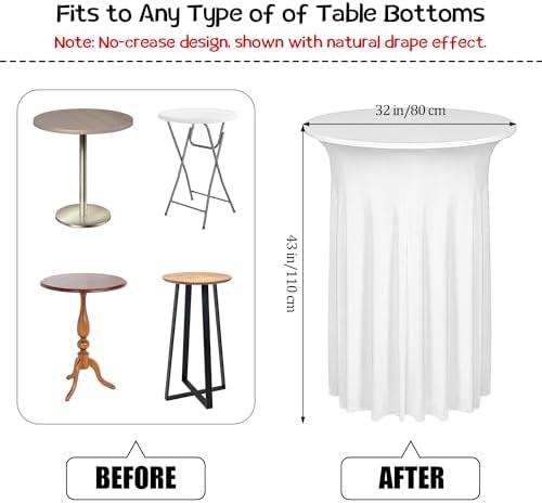 2 Pcs Cocktail Table Skirt 32 x 43 Spandex Table Cover, White in White, alternate view 3