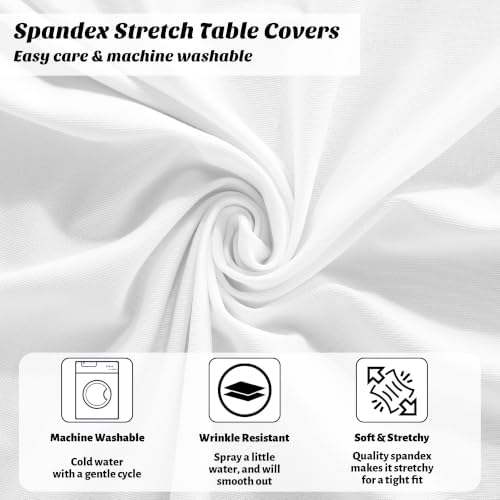 2 Pcs Cocktail Table Skirt 32 x 43 Spandex Table Cover, White in White, alternate view 5