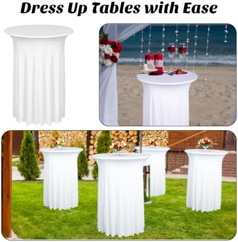 2 Pcs Cocktail Table Skirt 32 x 43 Spandex Table Cover, White in White, alternate view 6