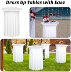 2 Pcs Cocktail Table Skirt 32 x 43 Spandex Table Cover, White in White, alternate view 6