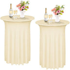 2 Pcs Cocktail Table Skirt 32x43 Spandex Table Cover, Champagne in Champagne