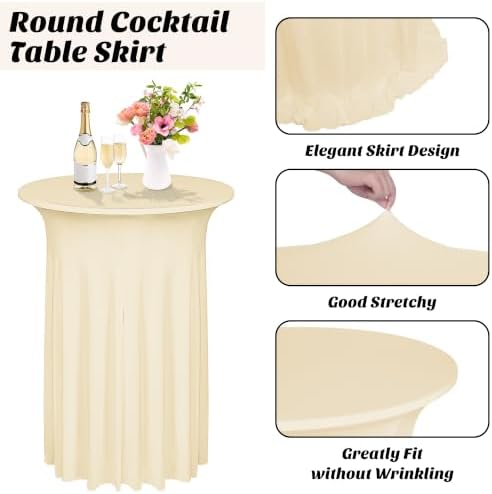 2 Pcs Cocktail Table Skirt 32x43 Spandex Table Cover, Champagne in Champagne, alternate view 4