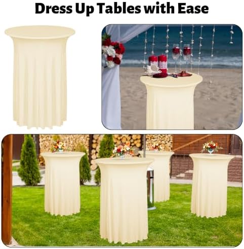 2 Pcs Cocktail Table Skirt 32x43 Spandex Table Cover, Champagne in Champagne, alternate view 6