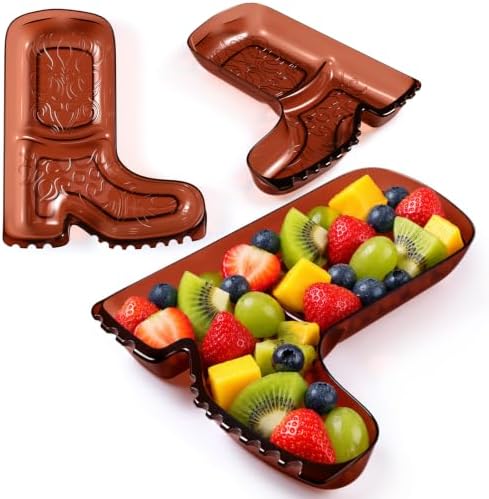 2 Pcs Cowboy Boot Serving Trays Western Theme Party Decorations Brown Plastic Boot Shaped Plates Dessert Platter