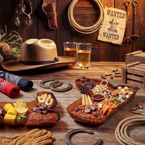 2 Pcs Cowboy Boot Serving Trays Western Theme Party Decorations Brown Plastic Boot Shaped Plates Dessert Platter, alternate