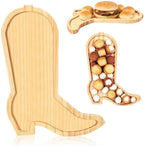 2 Pcs Cowboy Boots Charcuterie Boards Wooden Serving Tray Platters in 11.69x8.82 Inch in Natural