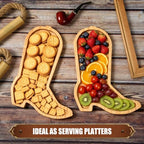 2 Pcs Cowboy Boots Charcuterie Boards Wooden Serving Tray Platters in 11.69x8.82 Inch in Natural, alternate view 2