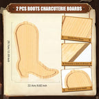 2 Pcs Cowboy Boots Charcuterie Boards Wooden Serving Tray Platters in 11.69x8.82 Inch in Natural, alternate view 3